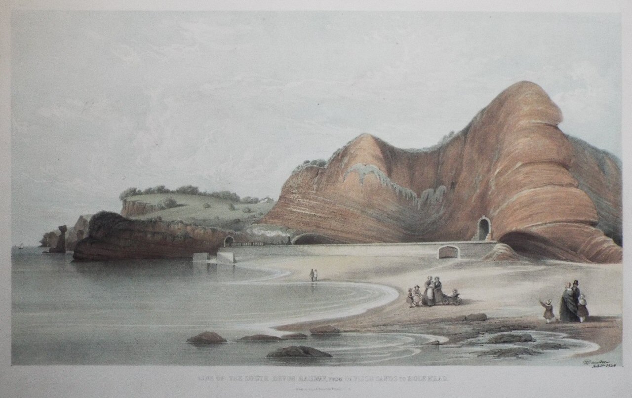 Lithograph - Line of the South Devon Railway from Dawlish Sands to Hole Head - Spreat